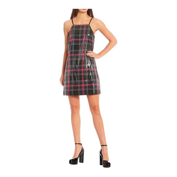 Sequin Juniors Knee Length COPPER KEY Shift Cocktail Party Night Out Plaid Dress - Picture 2 of 16